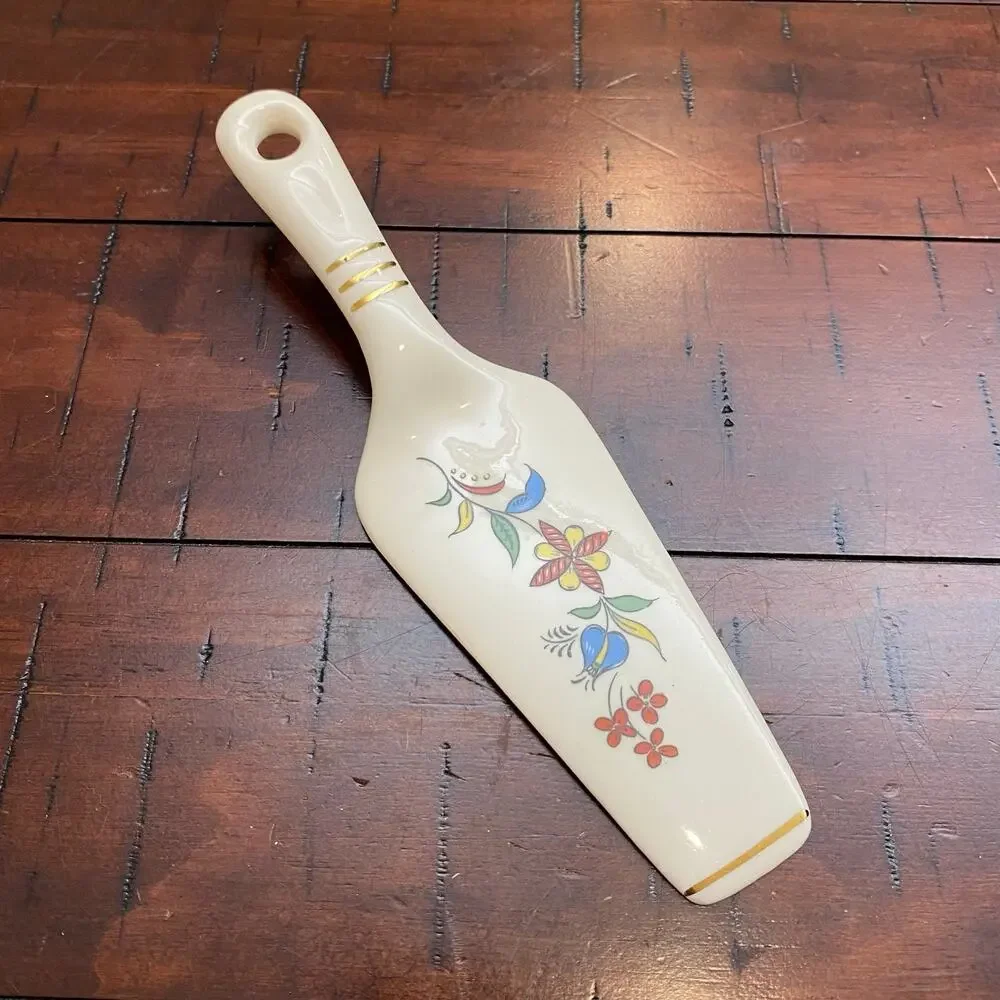 Vintage Crooksville China Iva-Lure Ceramic Pie & Cake Server MCM Floral